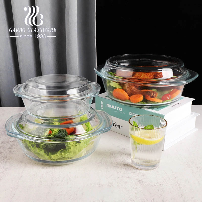 Heat Resistant 1L 1.3L 1.5L 2L Oven Microwave Safe Borosilicate Glass Casserole with Lid