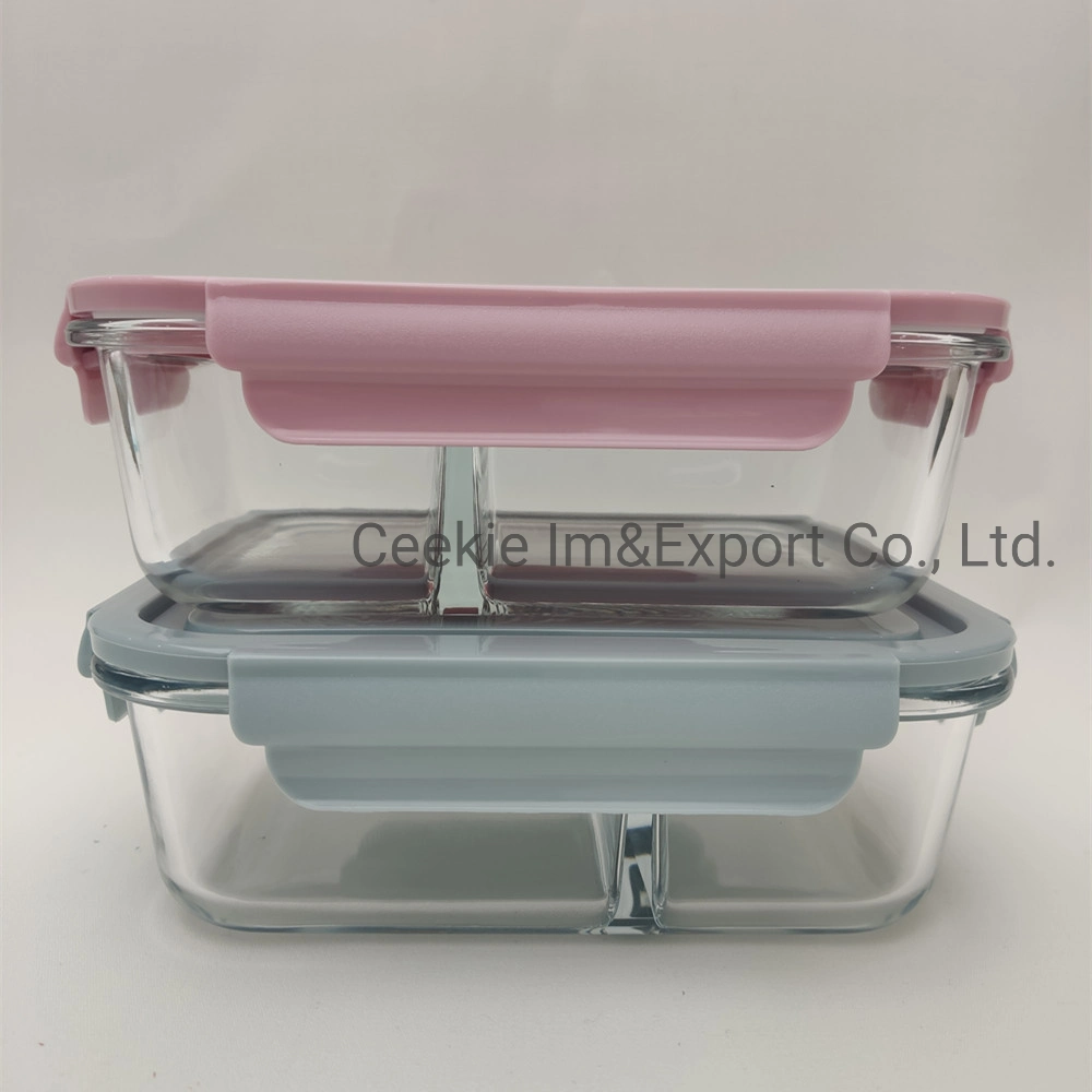 Food Container Microwaveable Oven Safe Borosilicate Glass Lunch Box Travel Glassware with Partition